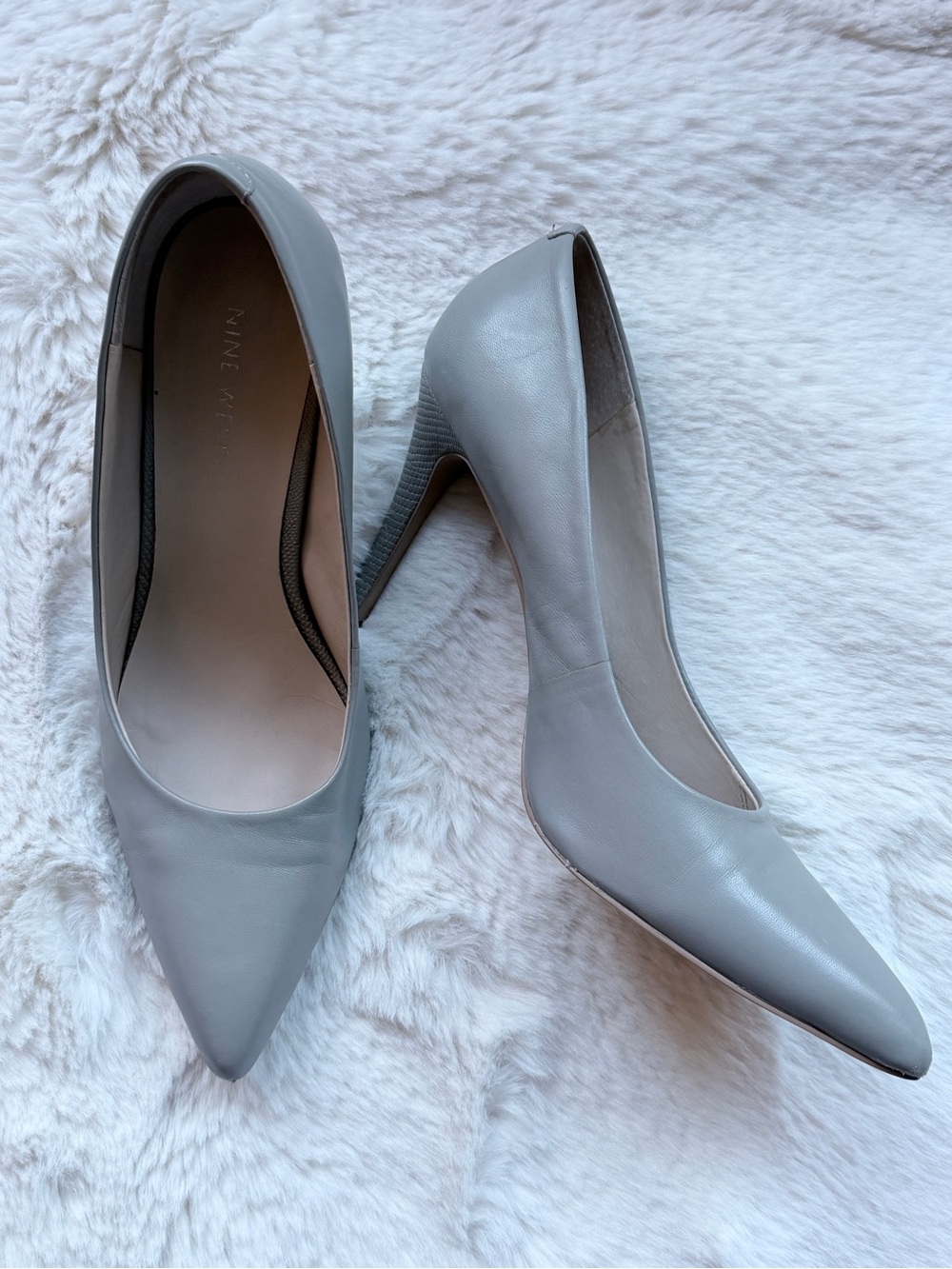 Nine West Light Gray Pointed-Toe Leather Heels